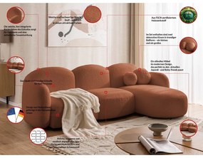 Terrakotta színű buklé sarokkanapé (jobb oldali-heverő résszel) Orbit – Ropez