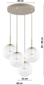 Brilagi - Kábeles csillár STELLA 4xE27/60W/230V bézs/arany
