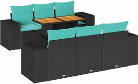 vidaXL 7 részes fekete polyrattan kerti ülőgarnitúra párnával