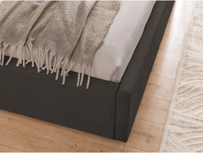 Sötétszürke kárpitozott ágyneműtartós franciaágy ágyráccsal 180x200 cm Cille – Ropez