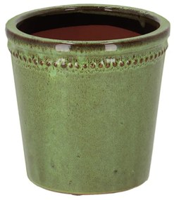Zománcolt kerámia virágcserép, zöld, 15 cm átmérőjű