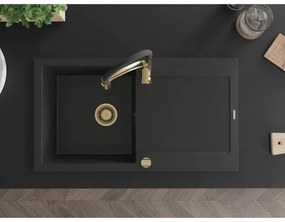Mexen Leo, gránit mosogató 900x500x190 mm, 1 kamrás és Aster mosogató csaptelep, fekete, 6501-77-73450-57-G