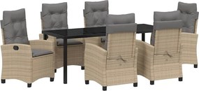 vidaXL Kert étkező szett párnával 7 pcs Bézs polirattan