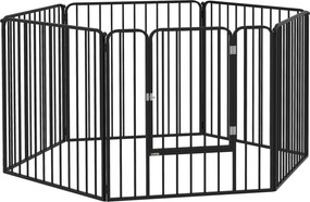 PawHut Modularis Kutya Kennel, Kert 1 Ajtóval, 6 Panel 80 x 80 cm, Acél Játék- és Edzőpark Kutyáknak és Háziállatoknak, 80 cm Magas, Fekete | Aosom