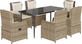 vidaXL 7 részes bézs polyrattan kerti étkezőgarnitúra párnákkal