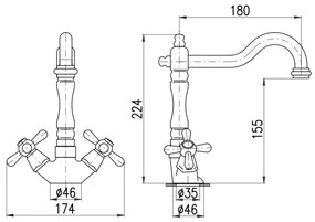 RAV Slezák MK121.0/8CMATSM - Mosdócsaptelep +leeresztő MORAVA RETRO fekete/sárgaréz