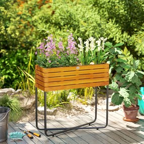 Outsunny Téglalap alakú Emelt Virágtartó Állvány Draináló Lyukakkal Belső és Külső Használatra, Balkon Kerthez, Akác Fából és Acélból készült, 62 x 22