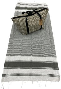 Stílusos szett strandtáska + törölköző HAMAM 75x150 cm, khaki, 100% organikus pamut