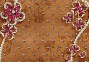 Flizelin fotótapéta Rubin virágok gyémántokban és gyöngyökben 200x140 +ragasztó