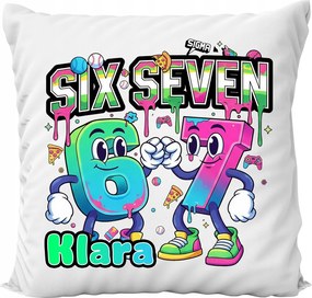 Párna Fehér Six Seven 67 Brainrot Sigma Vicces Trend Ajándék Név