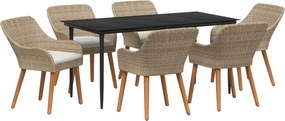 vidaXL Kert étkező szett párnával 7 pcs Bézs polirattan