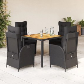 5 részes fekete polyrattan kerti étkezőgarnitúra párnákkal