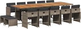 vidaXL 15 részes szürke polyrattan kerti ülőgarnitúra párnákkal