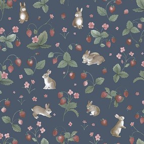 Holden Decor Adventure Awaits Bunnies & Berries sötétkék állatos papír tapéta – 14142