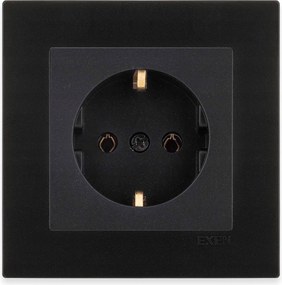 Exen Schuko szimpla aljzat földelt fekete met fekete met keret