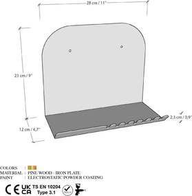 Short fali polc, arany, 28 cm