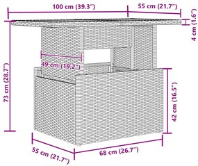 7 részes kerti kanapészett párnákkal szürke poli rattannal, 2 fős kerti kanapé tárolóval és párnákkal szürke poli rattannal