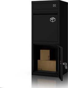 Csomag- és levélszekrény, csomagbox, fém, kültéri, zárható, fekete PAT