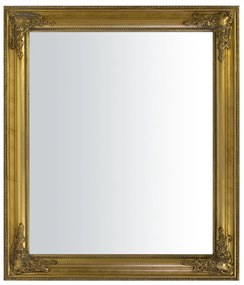 Négyszögletű antik jellegű arany fali tükör, díszes 7cm rámával, 62x72x3cm
