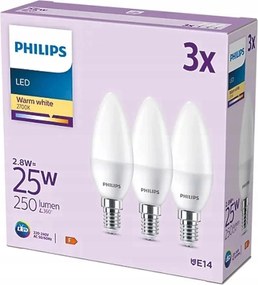 3 db-os Led gyertya izzó szett E14 B35 2.8W =25W 250lm 2700K Meleg Philips