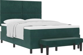 vidaXL Boxrugós ágy matracmal Sötétzöld 140 x 190 cm Bársony