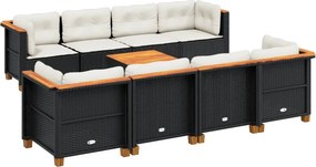 vidaXL 9 részes fekete polyrattan kerti ülőgarnitúra párnákkal