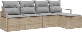 vidaXL Kanapé Szett párnával 5 pcs Beige és Világosszürke polirattan
