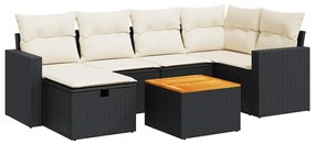 vidaXL 7 részes fekete polyrattan kerti ülőgarnitúra párnával