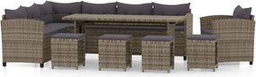 vidaXL 7 részes szürke polyrattan kerti ülőgarnitúra párnákkal