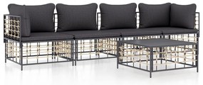 5 részes antracitszürke polyrattan kerti ülőgarnitúra párnákkal