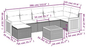 8 részes fekete polyrattan kerti ülőgarnitúra párnákkal