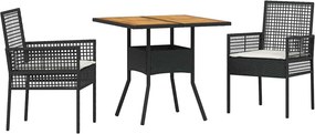 vidaXL Kert étkező szett 3 pcs Fekete polirattan