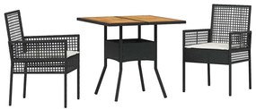 vidaXL Kert étkező szett 3 pcs Fekete polirattan