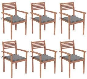 vidaXL 6 db rakásolható tömör tíkfa kerti szék párnákkal