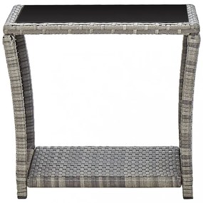 szürke polyrattan és üveg dohányzóasztal 45 x 45 x 40 cm