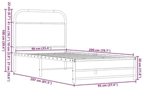 ágykeret matrac nélkül 90x200 cm barna tölgyfa műfa