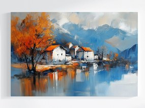 Vászonkép Canvas Tájkép Hegyek Tó Város Falu Ősz 120x80