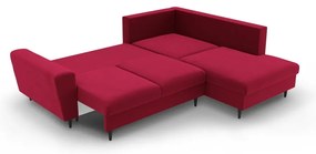 Piros bársony kinyitható tárolóhelyes sarokkanapé (jobb oldali-L alakú) Kyoto – Cosmopolitan Design