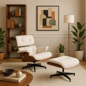 Pihenőfotel lábtartóval fehér bouclé kárpittal – PALERMO