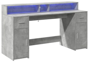 betonszürke szerelt fa íróasztal LED-világítással 160x55x91 cm