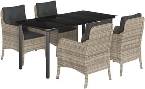 vidaXL 5részes világosszürke polyrattan kerti étkezőgarnitúra párnával