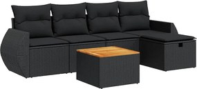 vidaXL 6 részes fekete polyrattan kerti ülőgarnitúra párnákkal