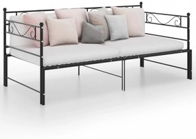 Fekete fém kihúzható kanapéágykeret 90 x 200 cm