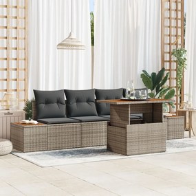 Kerti kanapé szett 5 darab Szürke Rattan Kerti kanapé