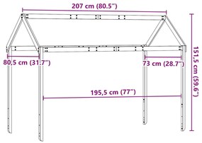 tömör fenyőfa gyerekágytető 207 x 80,5 x 151,5 cm