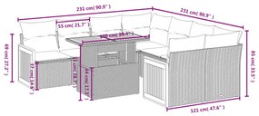 9-részes bézs polyrattan kerti ülőgarnitúra párnákkal