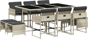 vidaXL 11 részes világosszürke polyrattan kerti ülőgarnitúra párnákkal