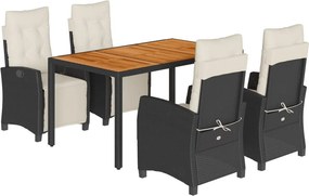 vidaXL 5 részes fekete polyrattan kerti étkezőgarnitúra párnákkal