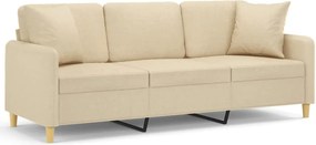 vidaXL 3 személyes krémszínű szövet kanapé díszpárnákkal 180 cm
