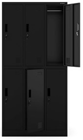 6 ajtós IGOR öltözőszekrény, 900 x 1850 x 450 mm, fekete